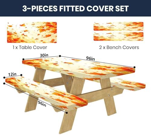 CAPSCEOLL Fitted Picnic Table Cover with Bench Covers 8ft - Fall Maple - Image 2