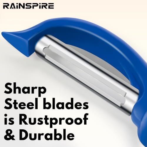 Rainspire Vegetable Peeler Potato Peelers for Kitchen, Sharp Stainless Steel Blades Veggie, Comfortable Handle Fruit Peeler, Carrot Peeler Apple Peeler Dishwasher Safe, Dark Blue, 2-Pack - Image 3