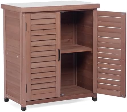 Outdoor Storage Cabinet with Metal Tabletop, Cedar Wood Garden Workstation by MederlaOutdoorLiving