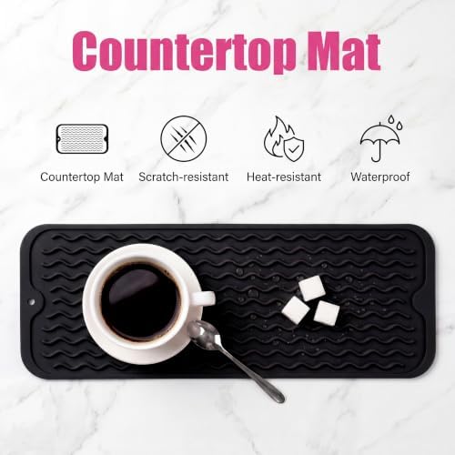 MicoYang Silicone Dish Drying Mat for Multiple Usage,Easy clean,Eco-friendly,Heat-resistant Silicone Mat for Kitchen Counter,Sink,Bar,Bottle,or Cup Black M 17 inches x 6 inches - Image 3