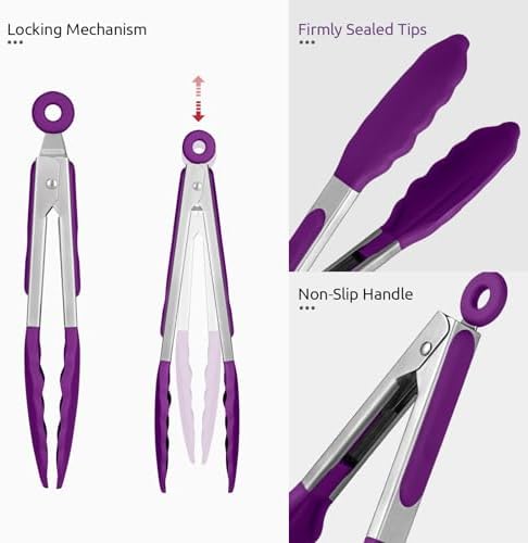 U-Taste Kitchen Tong for Cooking, 600ºF Heat-Resistant Silicone, 7in/Purple - Image 6
