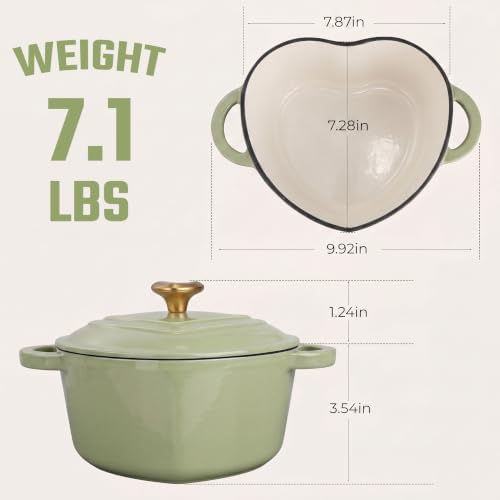 Heart Shaped Dutch Oven 2 Qt, Enameled Cast Iron Pot (Green) - Image 7