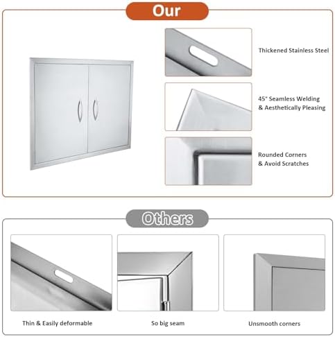 JIE JIN 24" W X 24" H Outdoor Kitchen Doors Double Doors Thickened 304 Brushed Stainless Steel BBQ Access Door BBQ Island Doors Outdoor Kitchen Accessories Door for Outdoor Kitchen BBQ Island - Image 7