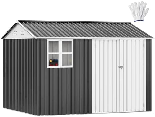 DWVO 10x8ft Metal Outdoor Storage Shed with Window, Lockable Tool Storage Sheds, Oversized Steel Garden Sheds with Sloped Roof for Backyard, Patio, Garage, Lawn (Gray + White) by DWVO