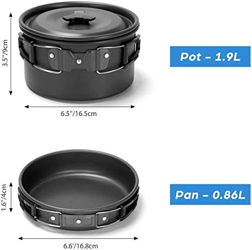 Peidesi 15pcs Camping Cookware Mess Kit,Portable Non-Stick Aluminum Alloy Cookware,Kettle Pot Frying Pan Plates Forks Knives Spoons for Camping, Backpacking, Outdoor Cooking(Black) - Image 2