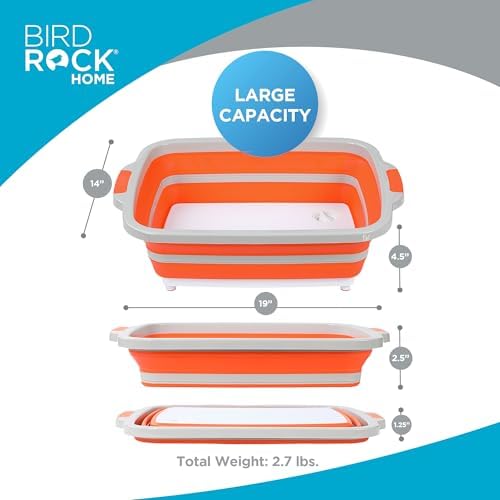 BIRDROCK HOME 11L Collapsible BBQ Prep Tub with Lid, Orange, 19”L x 14”W - Image 4