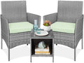 Best Choice Products 3-Piece Outdoor Wicker Conversation Bistro Set, Space Saving Patio Furniture for Garden w/Side Table - Gray/Light Mint by BestChoiceProducts