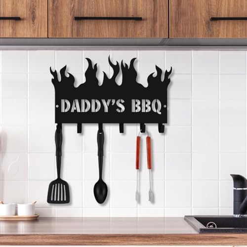 Generic Personalized BBQ Cooking Utensils Wall Hooks Rack for Dad Custom Grilling Tool Organizer Barbecue Tool Metal Storage Holders Grill Cutlery Hanger Father's Day Utensils Hanging Hooks (Style 3) - Image 3