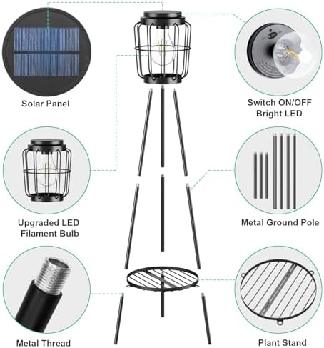 MXwcy 2 Pack Solar Lights Outdoor with Plant Stands, Solar Floor Lamp with LED Edison Bulbs for Garden Yard Pathway Driveway Front/Back Porch Decoration - Image 4