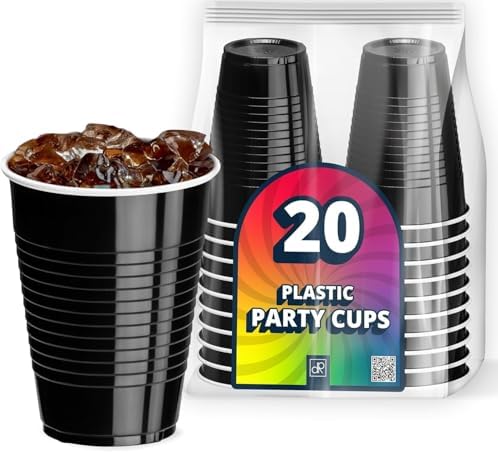 DecorRack 20 Party Cups 12 oz Disposable Plastic Cups for Birthday Party Bachelorette Camping Indoor Outdoor Events Beverage Drinking Cups (Black, 20) by DecorRack