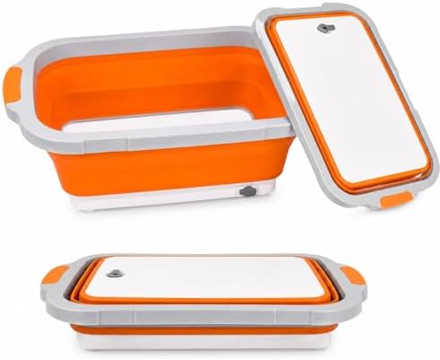 BBQ Prep Tub, 16L Orange Collapsible Wash Basin with Drain Plug by CompanionforOutdoorsHome