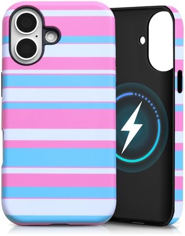 for iPhone 17 Case, Magnetic Matte Frosted Dual-Layer Striped Phone Case for Women, Retro Aesthetic Cover Compatible with Mag Safe Accessories - Candy Pop by YKCZL