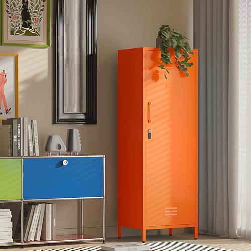Metal Locker Storage Cabinets Lockable Single Storage Cabinet with Door and Removable Shelves Kids Locker for School Gym Pantry Kitchen (Orange) - Image 7