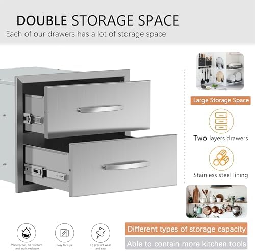 18" W x 15" H x 23" D Outdoor Kitchen Double Drawers - Image 3