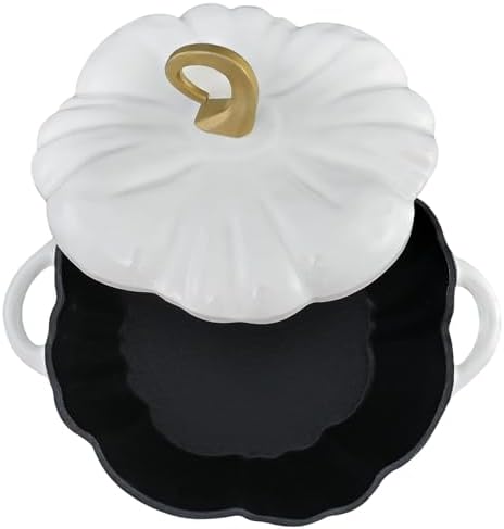 Flavehc Pumpkin Cast Iron Dutch Oven, 3.3 Qt, White, Enameled, with Lid - Image 2