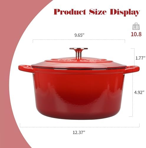 EDGING CASTING Enameled Cast Iron Dutch Oven with Sourdough Bread Baking Kit, Bread Dutch Oven with Lid, Includes Proofing Basket & Baking Tools, 5qt, Red - Image 2