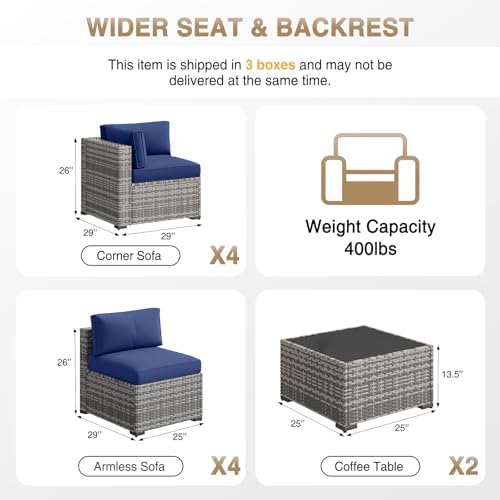 Aoxun Patio Furniture Sets, 10-Piece Outdoor Patio Furniture with Thick Cushions, Wicker Outdoor Conversation Set Sectional Sofa for Backyard, Poolside, Garden - Image 6