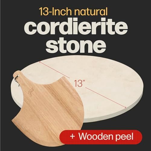 Hans Grill Circular Pizza Stone, 15 Inch Cordierite Stone with Wooden Peel - Image 2