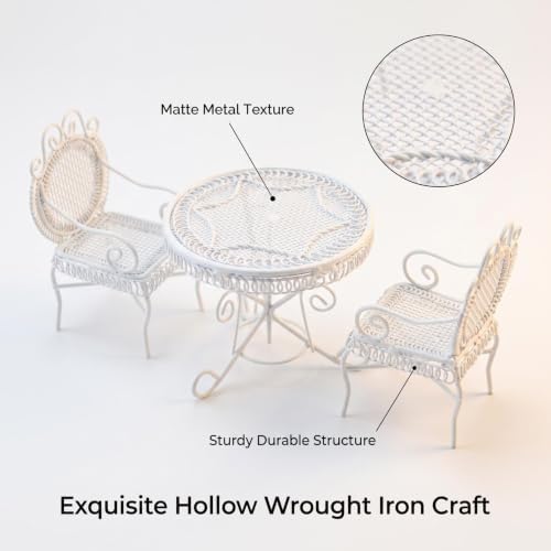 Miniature Dollhouse Furniture 1 12 Scale Bistro Set Metal Table & Chairs - Image 3