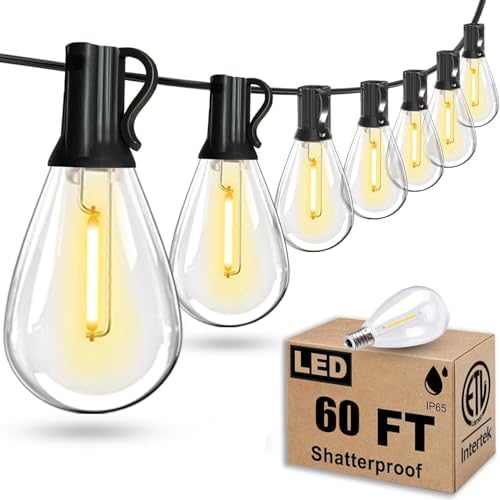 Tenmiro 60FT Outdoor String Lights, Waterproof 16+1 Edison Shatterproof Bulbs Led Outside Patio Lights for Porch Deck Garden Backyard Balcony Wedding Party Decor by Tenmiro