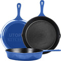 Utopia Kitchen Cast Iron Skillet Set 3 Piece 6 8 10 Inch PFAS-Free Blue by UTOPIAKITCHEN