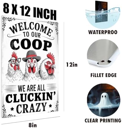 BEASTZHENG Funny Chicken Coop Sign Wall Art Welcome To Our Coop Decorative Metal Tin Sign for Farm Garden 8 x 12 Inches - Image 3