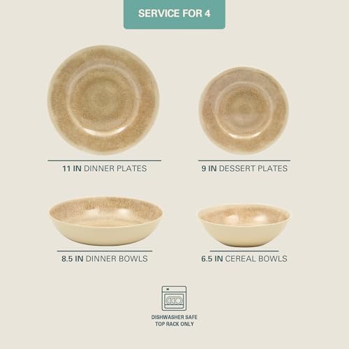 Gibson Home Casper Court 16-Piece Melamine Dinnerware Set – Beige Reactive Glaze Look Plates and Bowls, Service for 4 – Top Rack Dishwasher Safe Everyday Dining Set - Image 2