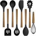 Silicone Cooking Utensil Set, Umite Chef 8-Piece Kitchen Utensils Set with Natural Acacia Wooden Handles,Food-Grade-Silicone Kitchen Gadgets Spatulas Set for Nonstick Cookware- Black by UmiteChef