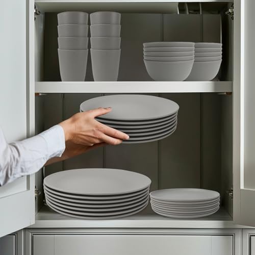Wrova 40Pack plates and bowls sets for kitchen - Unbreakable wheat straw dinnerware sets service for 8 - Alternative plastic 40pcs dish sets for picnic,camping and R.V. - (Grey) - Image 7