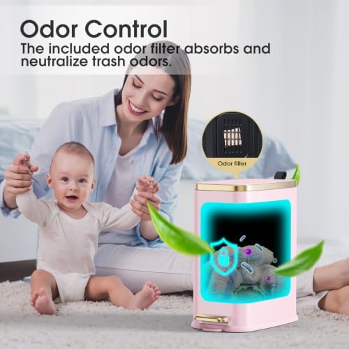 CEROELDA Small Bathroom Trash Can with Lid-5L/1.3 Gal-Soft Close Lid-Pink - Image 6