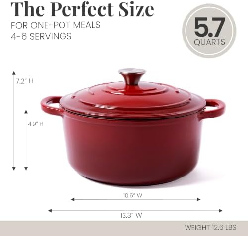 Larder & Vine 5.7 qt Enameled Cast Iron Dutch Oven Pot with Lid, Cabernet - Image 4