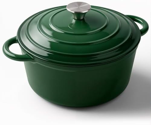 Miereirl 6 Quart Enameled Dutch Oven Pot with Lid, Cast Iron Dutch Oven with Dual Handles for Bread Baking, Cooking, Non-stick Enamel Coated Cookware (Green) by Miereirl