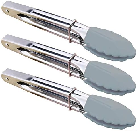 HINMAY 7 Inch Silicone Utility Tong Kitchen Tongs, Set of 3 (Gray) by HINMAY
