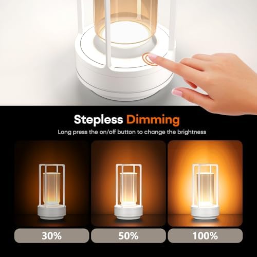 Rechargeable Cordless Small Metal Table Lamp, Stepless Dimming, 3-Color - Image 4
