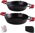 Cast Iron Skillet Set - 10" + 12"-Inch Dual Handle Frying Pans + Silicone Handle Holder Covers + Pan Scraper - Pre-Seasoned Oven, Grill, Stovetop, Induction Safe Kitchen Cookware - Indoor/Outdoor Use by Cuisinel