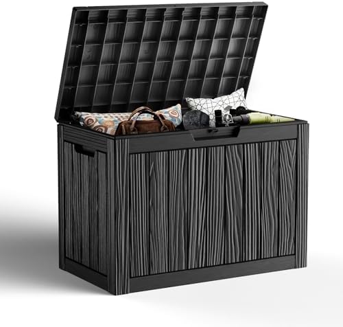 PatioZen 45 Gallon Resin Deck Box, Lockable Outdoor Storage Box for Patio Cushions Storage Furniture,Garden Tools, Pool Supplies, Weatherproof and UV Resistant (Black) by OutdoorLivingPerfected