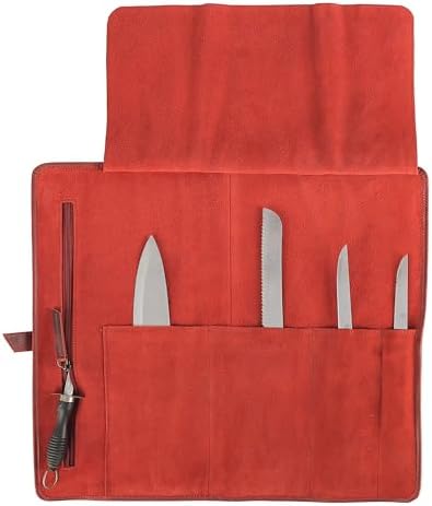 Leather Knife Roll Bag for Chefs – 17.5” x 17.5” Professional Chef Knife Storage Organizer, Portable Culinary Knife Case, Travel Knife Roll for Kitchen, BBQ & Catering (Red) - Image 4