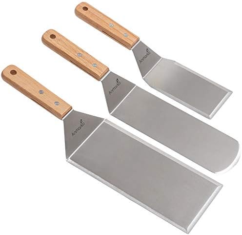 Metal Spatula Set Stainless Steel Hamburger Turner Griddle Flipper Scraper for BBQ Grill Flat Top by Anmarko