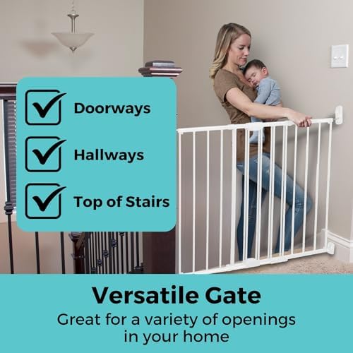 Toddleroo Easy Swing & Lock Baby Gate for Top of Stairs: 31" Tall, White - Image 2