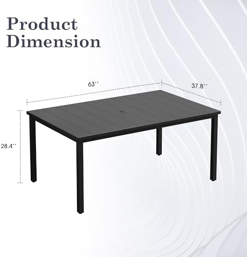 Outdoor Dining Table for 6, 63" Rectangle Outdoor Table with Adjustable Umbrella Hole, All-Weather Metal Patio Dining Table for Lawn Garden Backyard Deck, Black - Image 2