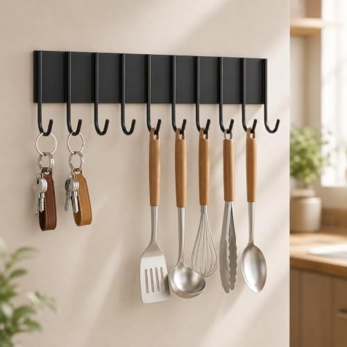 2Pcs Magnetic Key Holder For Fridge With 10 Hooks, Magnetic Utensil Holder For Wall, Strong Magnetic Key Hanger Hook Organizer, Magnent Key Rack For Kitchen Metal Door Grill Tool Coat Towel Purse by Laowu
