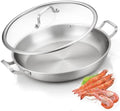 Yeksum Tri-Ply Stainless Steel Paella Pan Large Saute Pan with Lid (Stainless Steel, 13.5 INCH) by YEKSUM