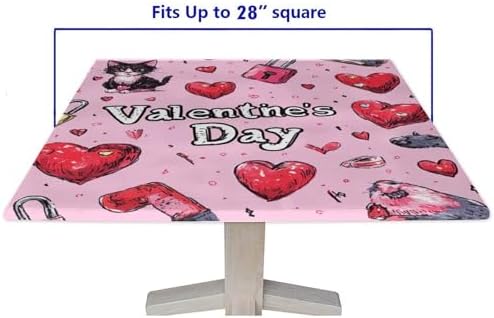 Tablecloth with Elastic, Love is in The Air Pattern Printed on Fade Resistant Square Cover, Ideal for Special Occasions Holidays, Fit for 28" x 28" Square Tables - Image 5