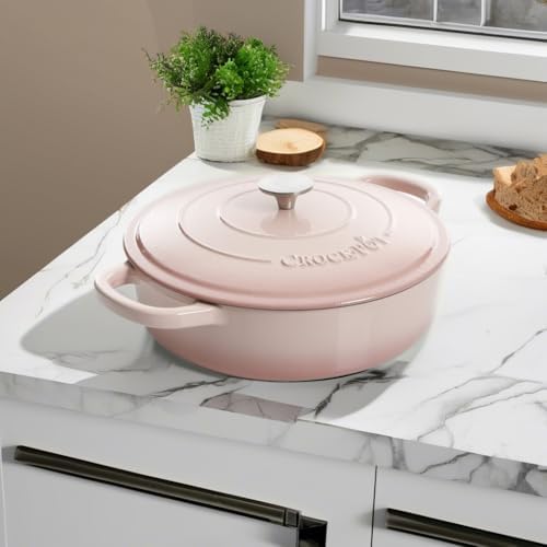 Crock-Pot Artisan 5-Quart Blush Pink Enameled Cast Iron Braiser with Lid – Durable Slow Cooker and Oven Safe Cookware - Image 5