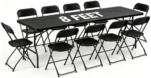 11-Piece 8 FT Black Plastic Folding Table Chairs Set for 10 People by WelcometoEDWINENE
