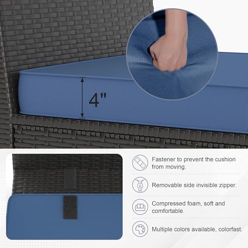 Patio Furniture Set, 7PCS Outdoor Sectional with Ottoman Wicker Rattan Patio Couch with Thickened Cushion Modular Wicker Patio Conversation Set with Glass Top Table for Balcony, Backyard (Dark Blue) - Image 5