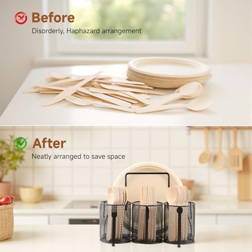 Utensil Caddy Silverware Holder for Party, Metal Mesh Cutlery Storage Organizer for Forks Spoons Napkins Plates, Perfect for Kitchen, Buffet, Picnic, Camping & Outdoor BBQ - Image 5