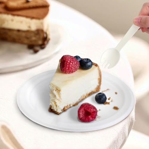 200PCS (100Sets) Biodegradable Paper Plates Set, (100PCS 6" Dessert Plates and 100PCS Forks/Sporks), Compostable Appetize Plate, Disposable Cake Plate, Perfect for Birthday Party - Image 6
