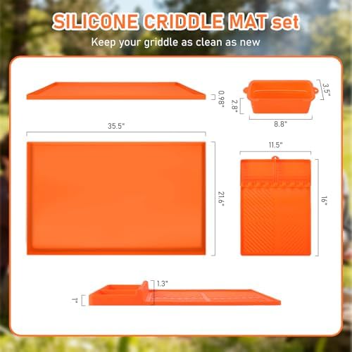 36" Silicone Grill Mats Compatible with Blackstone Griddle Accessories, 4 Pcs Full Edge Silicone Griddle Cover, BBQ Cooking Kitchen Outdoor Camping Accessories, Orange - Image 6