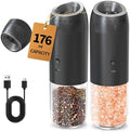 CIRCLE JOY Gravity Electric Salt and Pepper Grinder Set Rechargeable Automatic Pepper Mills with External Adjustable Coarseness, 176ml Large Capacity, Bright LED Light by CIRCLEJOY